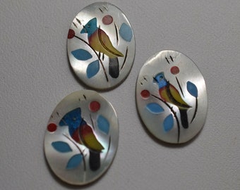 1 PC Vintage Zuni Style  Inlaid Multi-colored Chip Cabachon. 18x13mm - (9999010) BB4-2-02