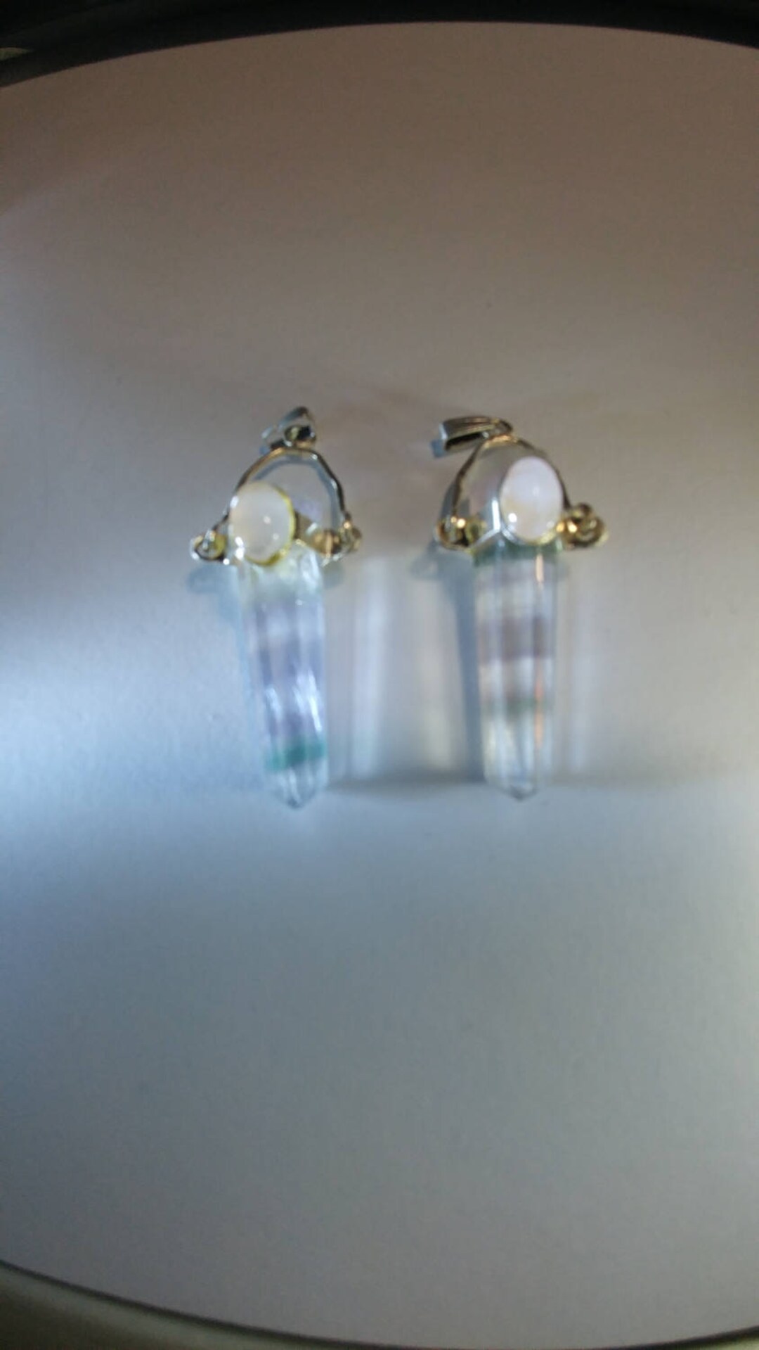 Vintage Fluorite Crystal Point With Moonstone and Sterling Silver