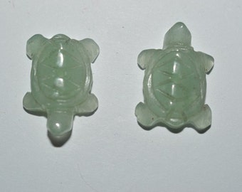 Vintage Hand Carved Aventurine Turtle Fetish Beads. Lot of 2 (2040072) A2-1-01