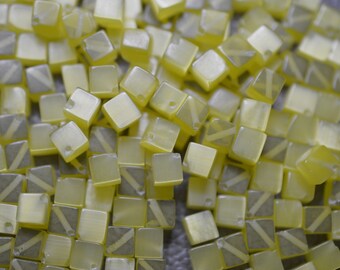 Bright Yellow Cat's eye, Fiber Optic Glass 6mm Square shaped beads (2043139) C4-1-02