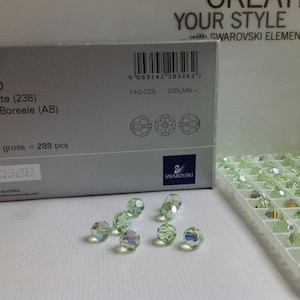 12 Pcs 8mm Genuine Swarovski Chrysolite AB Crystal Art. 5000 Round Faceted Beads (H16-2-02)