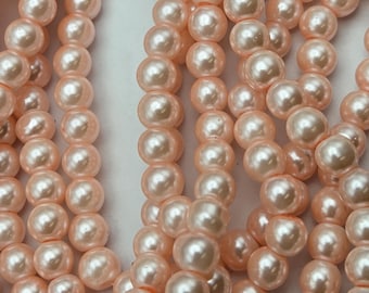 6mm Glass Pearls, Lt. Pink, Pearlized Glass Beads, 1 full Strand - 16" (2014122)BayO