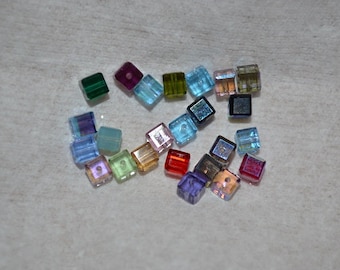 12 - 6mm Genuine Swarovski Crystal Cube Beads - Assorted (H18-2-02)