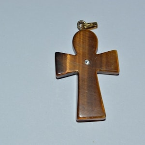 Vintage Tigereye Ankh - Cross Pendant with Rhinestone (1060062) CR4