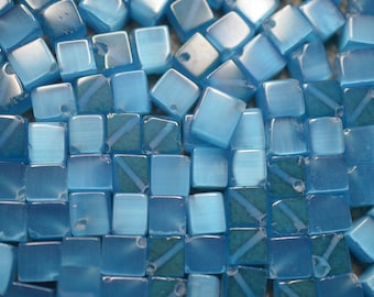 Soft Blue Cat's eye, Fiber Optic Glass 6mm Square shaped beads (2043140) C4-1-03