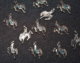 Vintage Silber Eingelegte Türkis und Koralle Bucking Bronco Stamping (1060541 MP3-5-02)