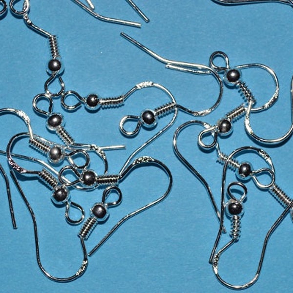 100 pcs (50 pair) Hypo-allergenic Silver French Ear wire Hooks with ball and coil. (3021501NF)