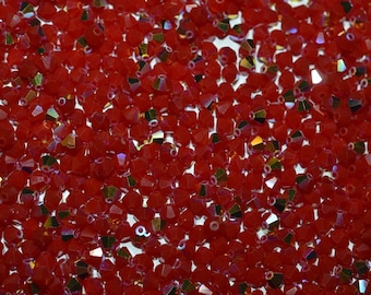 24 - 4mm Genuine Swarovski Crystal Bicone Beads - Dark Red Coral AB H1-5-04