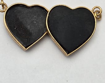 Vintage Double Blackstone Heart Pendant, Gold Double Heart   (1060562 - GSP1-1)