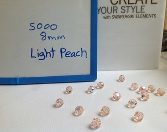 8mm Genuine Swarovski Lt. Peach AB Crystal Art. 5000 Round Faceted Beads (H16-7-02)