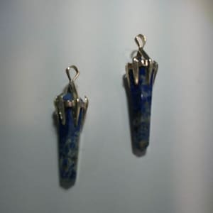 Vintage Lapis Lazuli Stone Point Pendant with Sterling Silver Plated Bail (1060457)