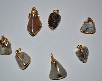 Vintage Assorted Gold Electroplate Gilded Agate Pendants - Set di 3