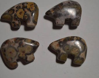 Leopardskin Jasper Zuni Bear Beads, Top Drilled Beads - 4 Pc (2040114)