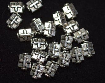 20  Tibetan Style Silver Rectangle Cross beads  (3026067)  F206