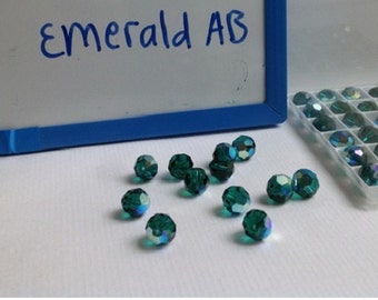 12 Pcs  5mm Genuine Swarovski Emerald AB Crystal Art. 5000 Round Faceted Beads (H13-3-01)