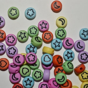 Acrylic 7mm Assorted Color Star, Heart, Moon, Clover Beads, Multi-colored Spacer Beads (4170035) E9-2-02