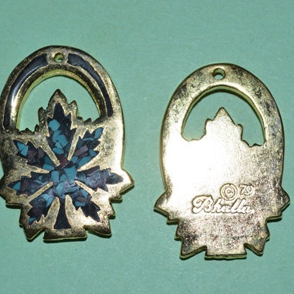 Colgante vintage turquesa incrustada &chip de coral hoja (1060216 - MP1-4-01)