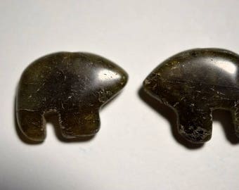Labradorite Stone  Zuni Bear Beads, Top Drilled Beads - 2 Pc (2040119-K)