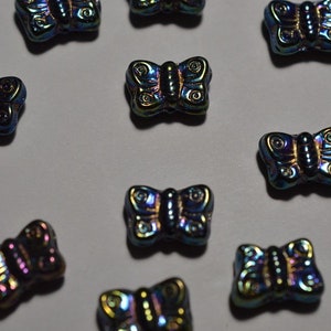 10 Iridescent Indigo Blue BUTTERFLY Beads (2043107)