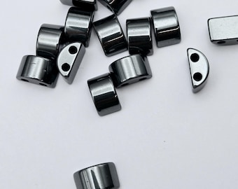 12mm 1/2 Round Hematite 2-hole Spacer Beads 2040036 - HE1-2