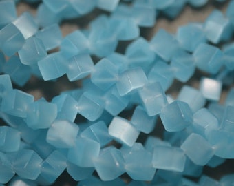 Soft Blue Cat's eye, Fiber Optic Glass 6mm Square shaped beads (2043138) C3-8-04