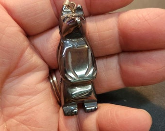 Standing Bear Bead/Pendant, Hematite, Carved Standing Bear Pendant, 1.75" Tall. Southwest Style (1060051) HE2-6