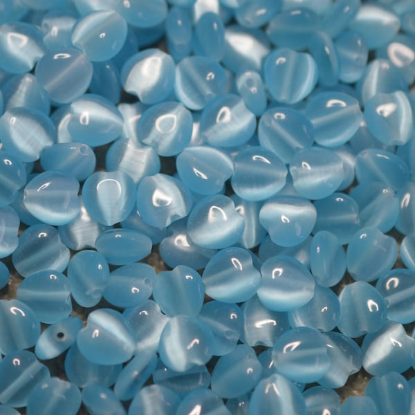 Aqua Œil de chat, Fibre Optique 9mm Perles en forme de coeur (2043109) C2-5-02