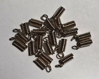 Nickle Plated Silver Coil End Crimps, Spring Coil Crimp Ends,  20 pcs Spring Coil Crimp Ends (With Loop), Jewelry Making (3024518)