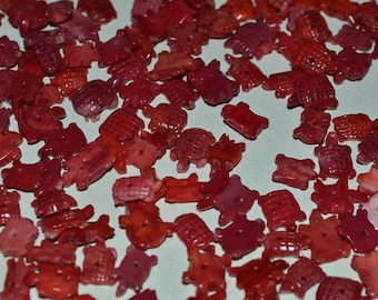 Vintage Red Coral Block Turtle Beads. (2040061)* Q7