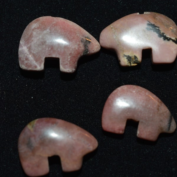 Rhodonite Jasper Zuni Bear Beads, Top Drilled Beads - 4 Pc (2040169)