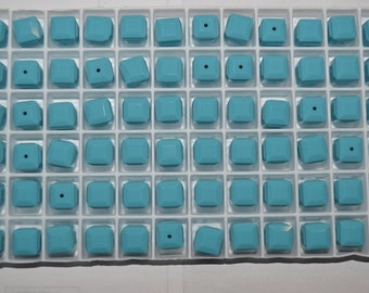 12 - 5601 - 6mm Genuine Swarovski Crystal Bead Cubes - Turquoise (H19-1-02)