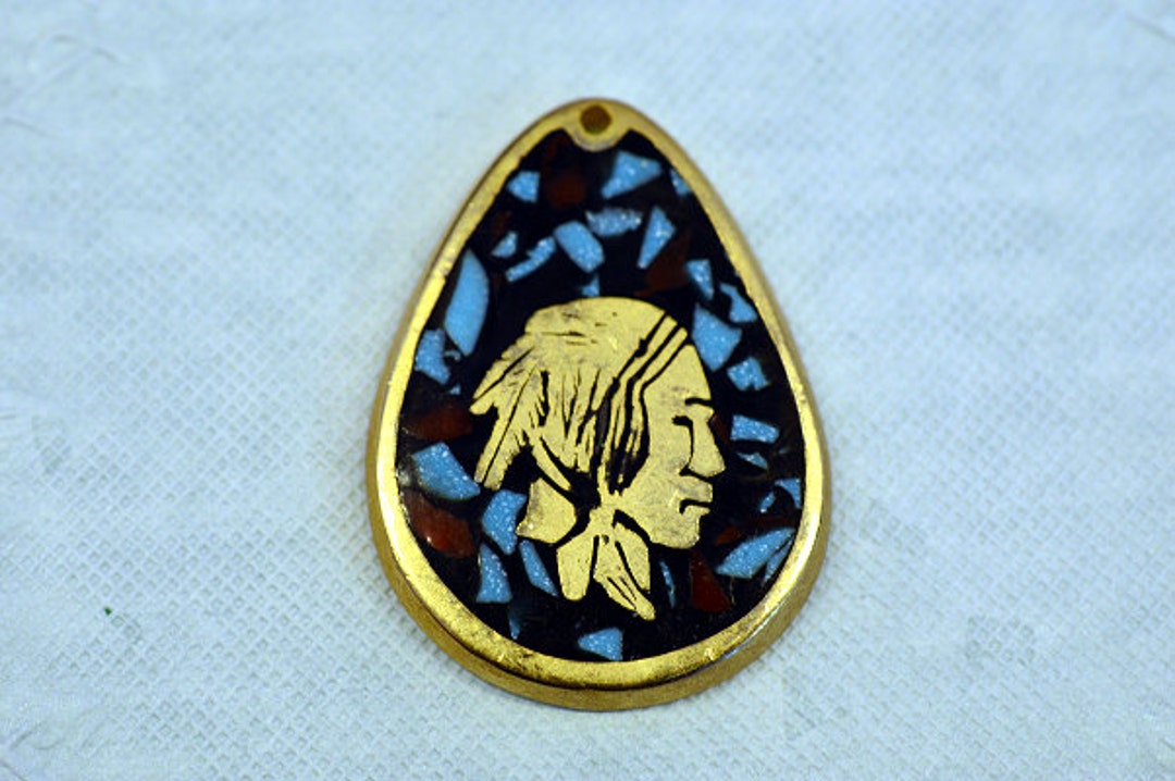 ヴィンテージ インレイ ターコイズ チップ ゴールド インディアン