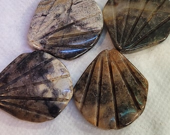 4 PC Silver Leaf Jasper Shell Beads,  (2040265)BayD-LSB8