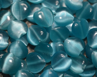 Blaues Katzenauge, Faseroptik, Glas 10mm Herzförmige Perlen (2043195) C6-2-03