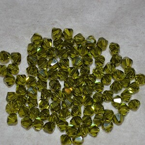 50 OLIVINE 4mm Bicone Beads - Article 5301 4mm,  Olivine Swarovski Beads H8-3-01