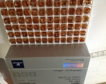 6 Pcs 8mm Genuine Swarovski Copper Crystal Art. 5601 Cube Beads (H19-4-02)