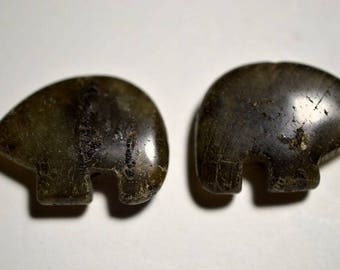 Labradorite Stone  Zuni Bear Beads, Top Drilled Beads - 2 Pc (2040119-M)