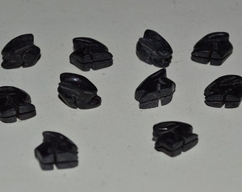 Vintage Carved Black Onyx Hand Carved Rabbit Fetish Beads. Animal beads Lot of 2 (2040060) A3-4-01