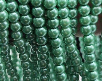 6mm Glass Pearls, Soft Green, Pearlized Glass Beads, 1 full Strand - 16" (2014117)BayO