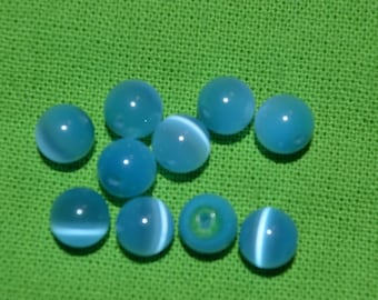 8mm Soft Teal Blue Cat es Eye, FiberOptik Glas Runde Perlen (2043162) C5-1-02