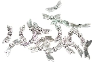 20  Tibetan Style, 7x20mm Metal Wing Bead, Antique Silver Colored Wing, Animal Bead, Metal Wings,  (3026088)  F503