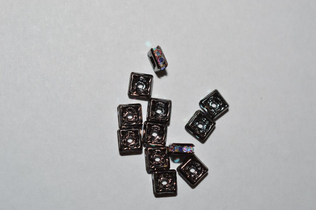 6mm Gunmetal Square Rondel With Jet Black Rhinestones 2039517 - H21-3 ...