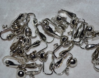 20 PC Clip-On Earring Findings- Silver Color -  Half Ball with Open Loop Style Ear Clip-on(USA)  (3026503-FE4-5-02)