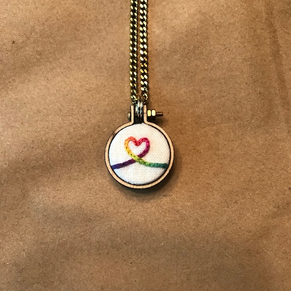 Rainbow Heart Mini Embroidery Hoop Necklace - Main Image