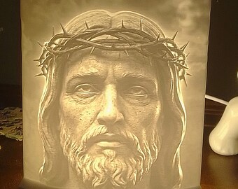 JESUS in the Clouds with moon, Lithophane Lamp, Backlit Art, PETG Material, Includes Cord, Desk Decor. Created by CustomPokersAndMore™