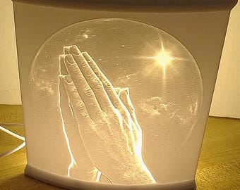 Praying Hands Star Lithophane Lamp, Backlit Art, PETG Material, Includes Cord and Wall Adapter Table Decor. Created by CustomPokersAndMore™