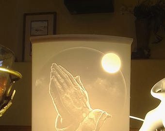 Praying Hands Moon Lithophane Lamp, Backlit Art, PETG Material, Includes Cord and Wall Adapter, Desk Decor. Created by CustomPokersAndMore™