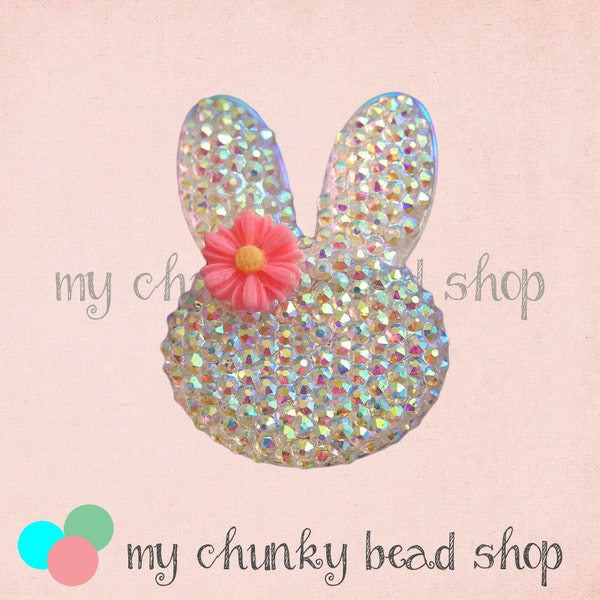 Easter Bunny Pendant | Clear AB Bunny Acrylic Rhinestone Chunky Pendant | 1.5 inch | DIY Chunky Necklace Pendant | Pave Chunky Pendant