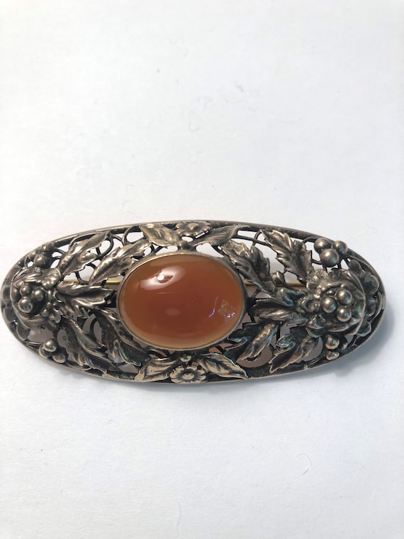 Art Nouveau Sterling Carnelian Pin - image 1