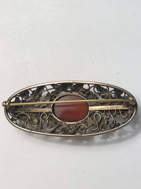 Art Nouveau Sterling Carnelian Pin - image 3
